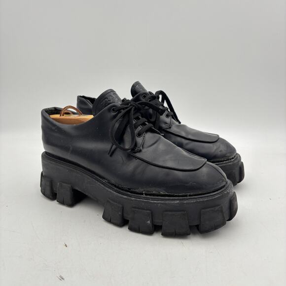 Prada Monolith Brushed Leather Lace Up Thick Sole Shoes Men\'s 41 US 8